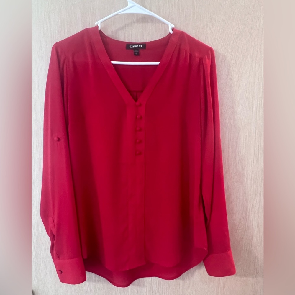 Express 3/4 Button Down Blouse Red - image 2